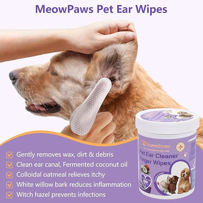 Dog Teeth Cleaning Wipes and Ear Wipes 240 Counts Gift Packaging, Pet Dental Finger Wipes for Dogs and Pet Ear Cleaner Finger Wipes, Gently Remove Ear Wax and Reduces Plaque, Freshen Breath