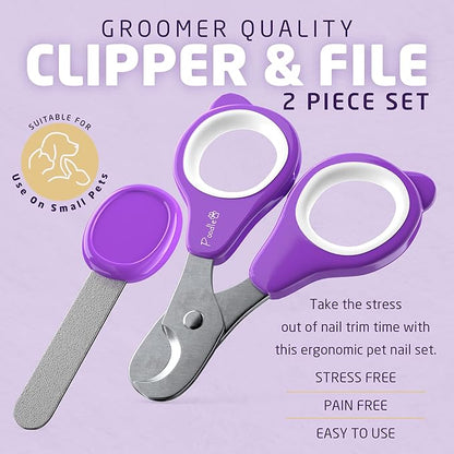 POODLIE Pet Nail Clippers - 2 Pc Nail Trimmers for Dogs & Cats - Professional Grooming Clippers - Dog Grooming Kit