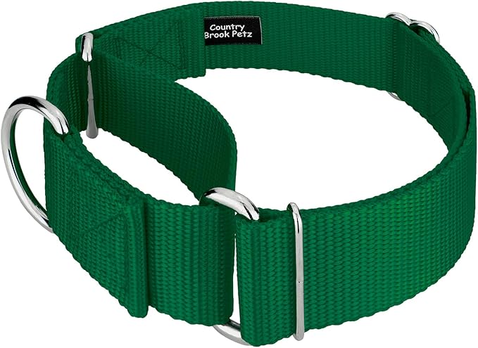 Country Brook Petz 1 1/2 Inch Martingale Heavy Duty Nylon Adjustable Dog Collar for Small, Medium, Large Breeds - Vibrant 17 Color Selection (Green, Large)