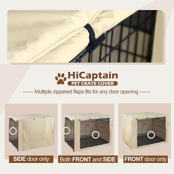 HiCaptain Polyester Dog Crate Cover - Durable Windproof Pet Kennel Cover for Wire Crate Indoor Outdoor Protection (48 inches, Light Tan)