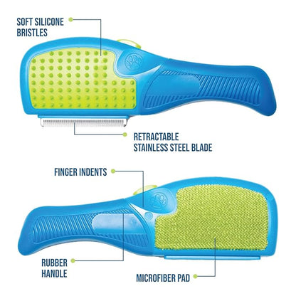 Pet Grooming Brush/Grooming Rakes for Dogs & Cats, Dematting Comb, Topcoat & Undercoat Rake, Deshedding Tool (Blue)
