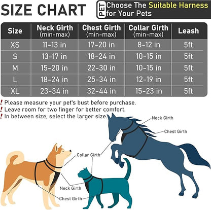 GAMUDA Dog Harness Collar and Leash Set, Horse Care Sheets, No Chock No Pull Adjustable Vest Harnesses Plaid Reflective for Medium Dog, Cat, Small Horse, Small Bull and Pig (Black, S)