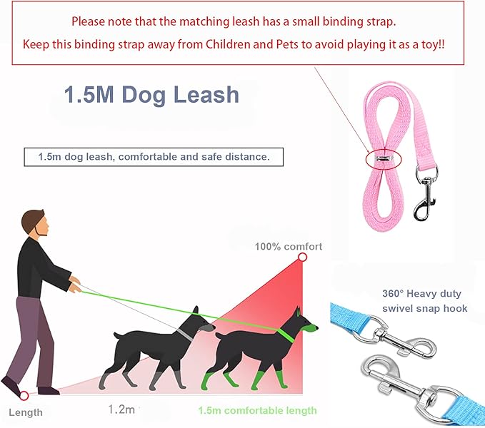 leconpet Dog Harness and Leash Set, Reflective Step in Harness Vest Set-Hook and Loop Fasteners and Buckle Design Combined with Double D Ring on The Back and Chest Ring (Pink, S)