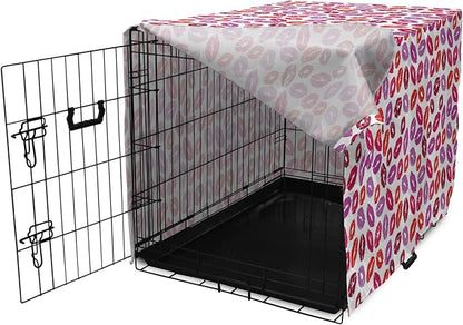 Lunarable Kiss Dog Crate Cover, Fun Colorful Design Lipsticks Kisses Fashion Illustration Print Artwork, Easy to Use Pet Kennel Cover for Medium Large Dogs, 48 Inch, Fuchsia and Raspberry
