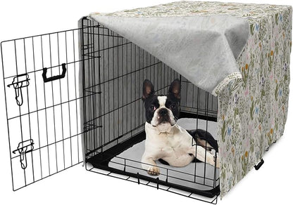 Ambesonne Floral Dog Crate Cover, Vintage Garden Plants Herbs Flowers Botanical Classic Design Art, Easy to Use Pet Kennel Cover for Small Dogs Puppies Kittens, 22 Inch, Pink Blue