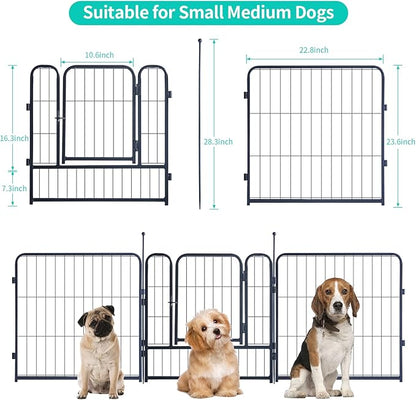 Dog Playpen,Portable Outdoor Dog Fence, Dog Playpen for Large/Medium/Small Dogs, Dog Fences for The Yard,with Doors Foldable Metal (24 inch, 16 Panels)