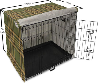 Lunarable Plaid Dog Crate Cover, Tartan Pattern in Autumn Tones Old Fashioned Design Country Illustration, Easy to Use Pet Kennel Cover for Small Dogs Puppies Kittens, 22 Inch, Olive Green Mustard