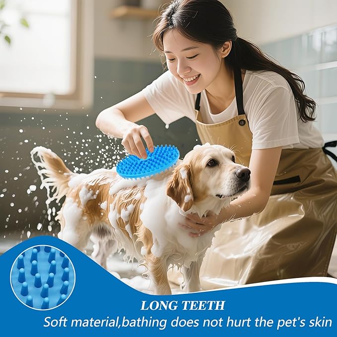 Dog Grooming Brush, Lilpep Pet Shampoo Bath Brush Soothing Massage Rubber Comb with Adjustable Ring Handle for Long Short Haired Dogs and Cats