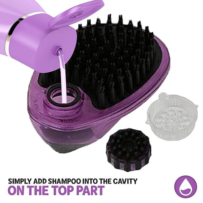 Pet Brush by Poodle Pet |Dog Soap and Shampoo Dispenser for Daily Grooming | Rinses Coat While Removing Lint and Shed Hair |For Short or Medium Hair | Soft Rubber Bristles Gentle on Skin | Purple