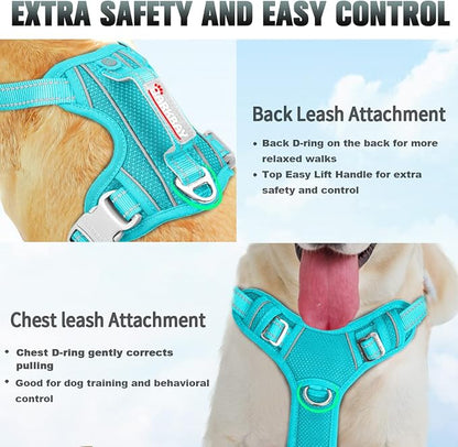 BARKBAY No Pull Dog Harness Large Reflective Dog Harness with Front Clip and Easy Control Handle for Walking Training Running with ID tag Pocket(Ocean Blue,S)