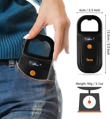 Tera Pet Microchip Reader with D-Ring RFID Portable Animal Chip ID Scanner with OLED Display Screen Rechargeable Data Storage Tag Scanner EMID FDX-B(ISO11784/85) for Dogs, Cats & Animal Management