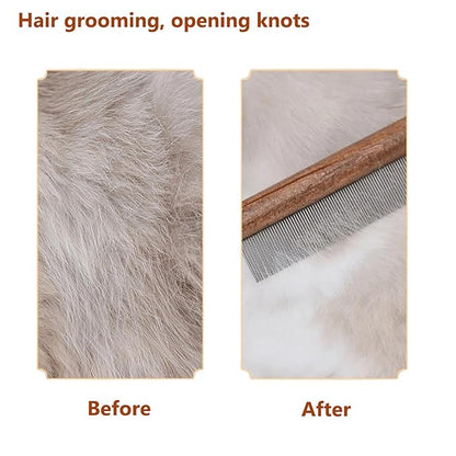 Solid Wooden Puppy Grooming Brush, Pet Flea Lice Comb, Stainless Steel Teeth Massage Comb for Cat Dog Rabbit, Loose Fur for Shih Tzus, Yorkies, and Maltipoos, Small Medium Pets