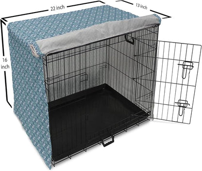 Lunarable Talavera Dog Crate Cover, Folkloric Tile Inspired Pattern of Moroccan Culture Print, Easy to Use Pet Kennel Cover for Small Dogs Puppies Kittens, 22 Inch, Sea Blue Pale Teal