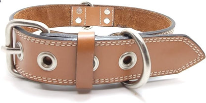 Genuine Leather Dog Collars with Stainless Steel Buckle and Double D Rings– Unbreakable! (9"-12", Tan)