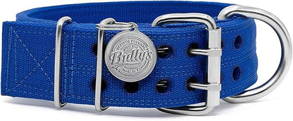 Pit Bull Collar, Dog Collar for Large Dogs, Heavy Duty Nylon, Stainless Steel Hardware (Medium, Sapphire Blue)