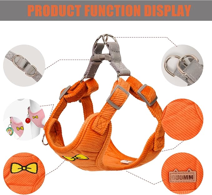 No Pull Dog Harness with Leash Pet Soft Vest Harness and Leash Set Dog Cat No Choke Escape Proof Harness Reflective Step in Harness for Small Medium Dogs Cats(Orange, Large)