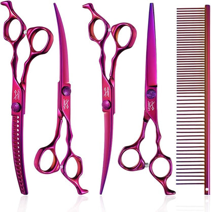JASON 8" 26 Tooth Chunkers Shears for Dogs Ergonomic Cats Grooming Scissors & JASON Dog Grooming Scissors Set - Professional 6 in 1 Dog Shears Set