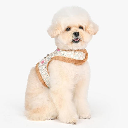 Pinkaholic New York Kalina Jacket Dog Harness Step-in Warm Winter Flower Pattern for Small Dog, Beige, Large