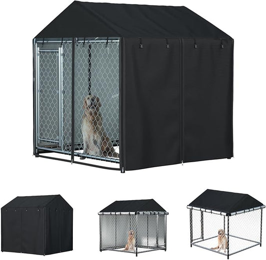 Outdoor Heavy Duty Dog Kennel Mesh Cage Cover - Waterproof & Dustproof - 600D - 6.76 ft X 6.76 ft X 5.5 ft