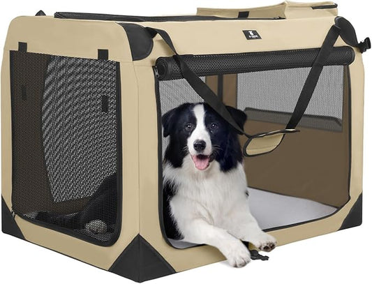 X-ZONE PET Dog Crate 3-Door Kennel, Collapsible Portable Soft Sided Pet Carriers for Indoor & Outdoor, Multiple (24-Inch, Rice White)