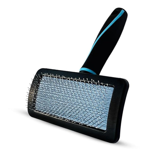 Pet Slicker Brush (Medium Size, Black) for Grooming Pet Hair with Fluff Detangle Style – Dog Brush for Long & Short Haired Dogs for Goldendoodles – Curved Pin for – Removes Tangles & Loose Fur