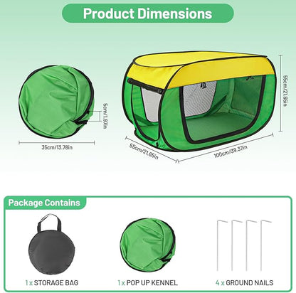 Travel Dog Crate Portable Dog Kennel for Small Dogs Pop Up Soft Dog Enclosure Indoor Outdoor for Medium Dogs Pets Foldable Crate（Green and Yellow-Medium）