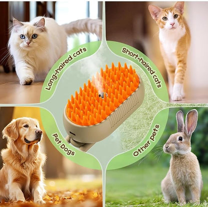 Pet Grooming Brush with Silicone Bristles for Dogs and Cats, Handheld Design, Beige and Orange