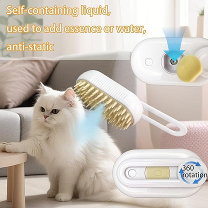 Pet hair removal brush,4-in-1 Cat Steam Brush for Hair Removal,Anti-static pet steam brush,Rechargeable Massage Comb with Spray Function for Dogs and Cats,Clean, Shedding & Grooming All in One