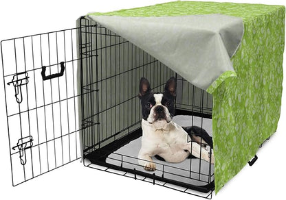 Lunarable Green Dog Crate Cover, Flourishing Spring Flowers Fresh Summer Meadow Themed Graphic Flora Print, Easy to Use Pet Kennel Cover for Small Dogs Puppies Kittens, 22 Inch, Apple Green Pale Green