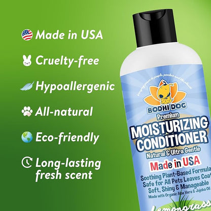 Bodhi Dog Gentle Moisturizing Dog Conditioner - Soothing Plant-Based Formula with Aloe Vera & Jojoba Oil - Hydrates & Softens Coat - Leaves Coat Soft Shiny & Manageable - Lemongrass (17 Fl Oz)