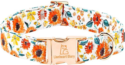 Lionheart glory Dog Collar Sunflower Print Dogs Collar Spring Summer Cute Collars Dog Girl or Boy Soft Durable Adjustable Dog Collars for Large Dogs Pet Gift