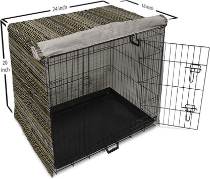 Ambesonne Boho Dog Crate Cover, Tribal Ethnic Retro Mayan Native American Funky Hippie Culture Pattern, Easy to Use Pet Kennel Cover for Cats & Medium Dogs, 24 Inch, Coffee Charcoal