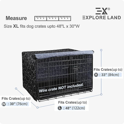 Explore Land Pattern Dog Crate Cover for 48 Inches Wire Cage, Heavy-Duty Polyester 1 2 3 Doors Standard Metal Pet Kennel Enclosure (Brief Polygonal)
