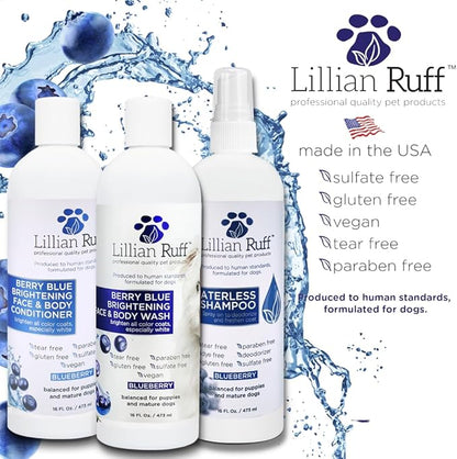 Lillian Ruff Berry Blue Brightening Face and Body Wash for Dogs - Blueberry Shampoo - Remove Tear Stains, Hydrate Dry Itchy Skin, Add Shine & Luster to Coats (Berry Blue Brilliance Bundle)