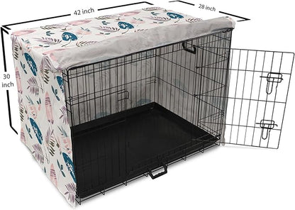 Ambesonne Leaves Dog Crate Cover, Abstract Foliage in Pastel Colors Tropical Jungle Forest Plants with Grunge Effect, Easy to Use Pet Kennel Cover for Medium Large Dogs, 42 Inch, Petrol Blue Baby Pink