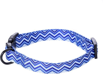 Mile High Life Dog Collar | Cute Puppy Collars | Lightweight Girl Dog Collar | Soft Boy Dog Collars | w Geometric Ocean Wavy Pattern (Blue, Large)