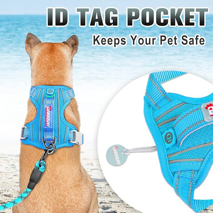 BARKBAY No Pull Dog Harness Large Reflective Dog Harness with Front Clip and Easy Control Handle for Walking Training Running with ID tag Pocket(Blue,XL)