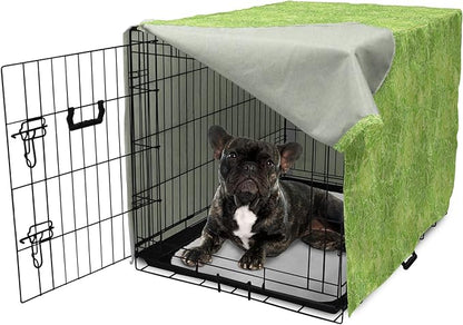 Lunarable Green Dog Crate Cover, Line Art Style Flourish Pattern on Green Tone Backdrop Ornate Victorian, Easy to Use Pet Kennel Cover for Cats & Medium Dogs, 24 Inch, Apple Green Pale Yellow