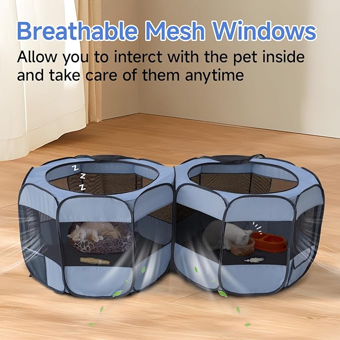 2-in-1 XLarge Pop Up Dog Playpen, 90"x45"x28"H Cat Puppy Pet Playpen, No Assembly Need, Indoor Outdoor Cats Enclosed, Cat Tent Crate Cage Kennel, Portable Playpen for Kitten and Small Animals(L)