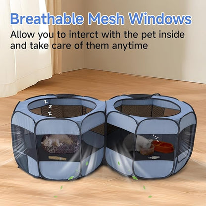 2-in-1 XLarge Pop Up Dog Playpen, 90"x45"x28"H Cat Puppy Pet Playpen, No Assembly Need, Indoor Outdoor Cats Enclosed, Cat Tent Crate Cage Kennel, Portable Playpen for Kitten and Small Animals(L)