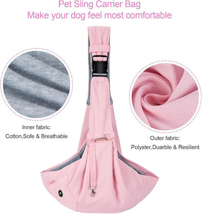 OWNPETS Pink Pet Sling Carrier, Pet Sling Carrier Bag Safe,Fit 10~15lb Cats&Dogs, Comfortable, Adjustable, Perfect for Daily Walk, Outdoor Activity and Weekend Adventure