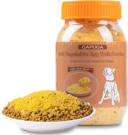 Dog Food Toppers Kibble Seasoning - Freeze Dried Fruit Vegetable 10 Kind Mixed Egg Yolk Powder High Protein Natural Delicious Treat Mix for Picky Eaters（8 Oz）