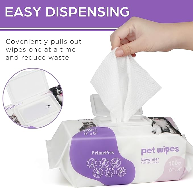 PrimePets Dog Wipes, 400 Count, 8" x 8" Pet Grooming Wipes for Dogs Cats Cleaning Deodorizing, Lavender Scented, Extra Thick Dog Paw Wipes for Sensitive Skin, Clean Ears, Eyes, Butt, Body & Teeth