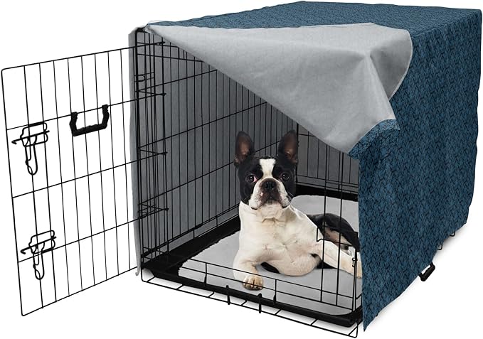 Lunarable Damask Blue Dog Crate Cover, Repetition with Rococo Inspired Royal Style Ornamental Pattern, Easy to Use Pet Kennel Cover for Small Dogs Puppies Kittens, 22 Inch, Dark Grey and Turquoise