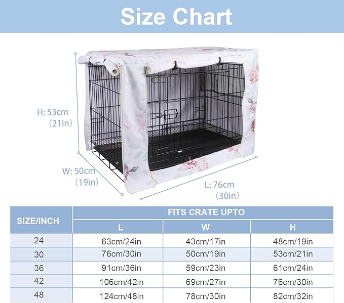Pethiy Dog Crate Cover Durable Polyester Pet Kennel Cover Universal Fit for Wire Dog Crate - Fits Most 24 inch Dog Crates - Cover only -Flower-24