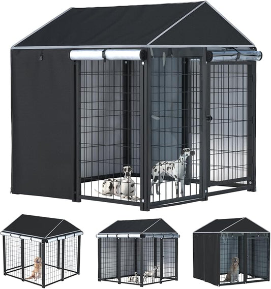 NGB Outdoor Dog Kennel Cover,4.2'Dx4.2'Wx4.5'H 600d Heavy Duty Waterproof Dog Cages Cover for Multiple Brands of Dog Kennels,Full Coverage Windproof Anti-UV,Cover Only,Black.（No Kennel）