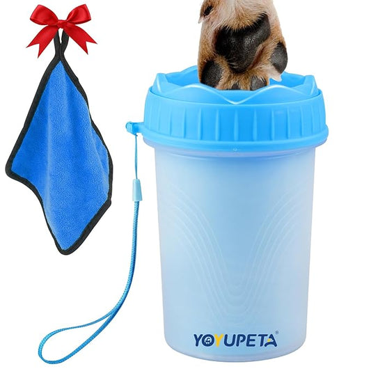 Dog Paw Cleaner, Dog Paw Washer, Buddy Muddy Paw Cleaner,Medium Portable Silicone Pet Cleaning Brush Cup, Pet Foot Washer for Small Medium Breed Dogs, Free Towel, Blue