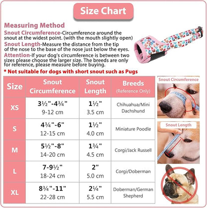 LUCKYPAW Dog Muzzle, Soft Dog Muzzles for Small Medium Large Dogs, Breathable Muzzles to Stop Biting and Chewing with Pattern, Allows Panting and Drinking (L-(Snout 7"-9½"), Pink Cake)