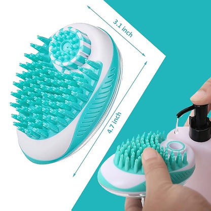 Pet Bath Brush Scrubber for Dogs | Soft Silicone Scrubbing Brush with Shampoo Dispenser for Showering and Grooming | Perfect Pet Bath Scrubber for Short Haired Dogs