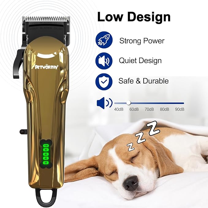 Quiet Dog Grooming Kit - 2000mAh Dog Clippers for Heavy Thick Hair Coats, Waterproof Rechargeable Cordless Clippers, Safe and Easy to Clean Pet Grooming